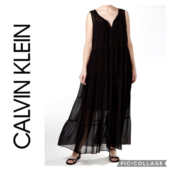 Calvin Klein Dresses & Skirts - Calvin Klein Black Sleeveless Tiered Maxi Dress 10